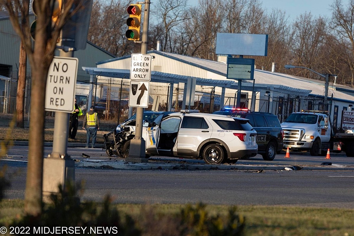 NJ State Police SUV hits car running red light on Route 130