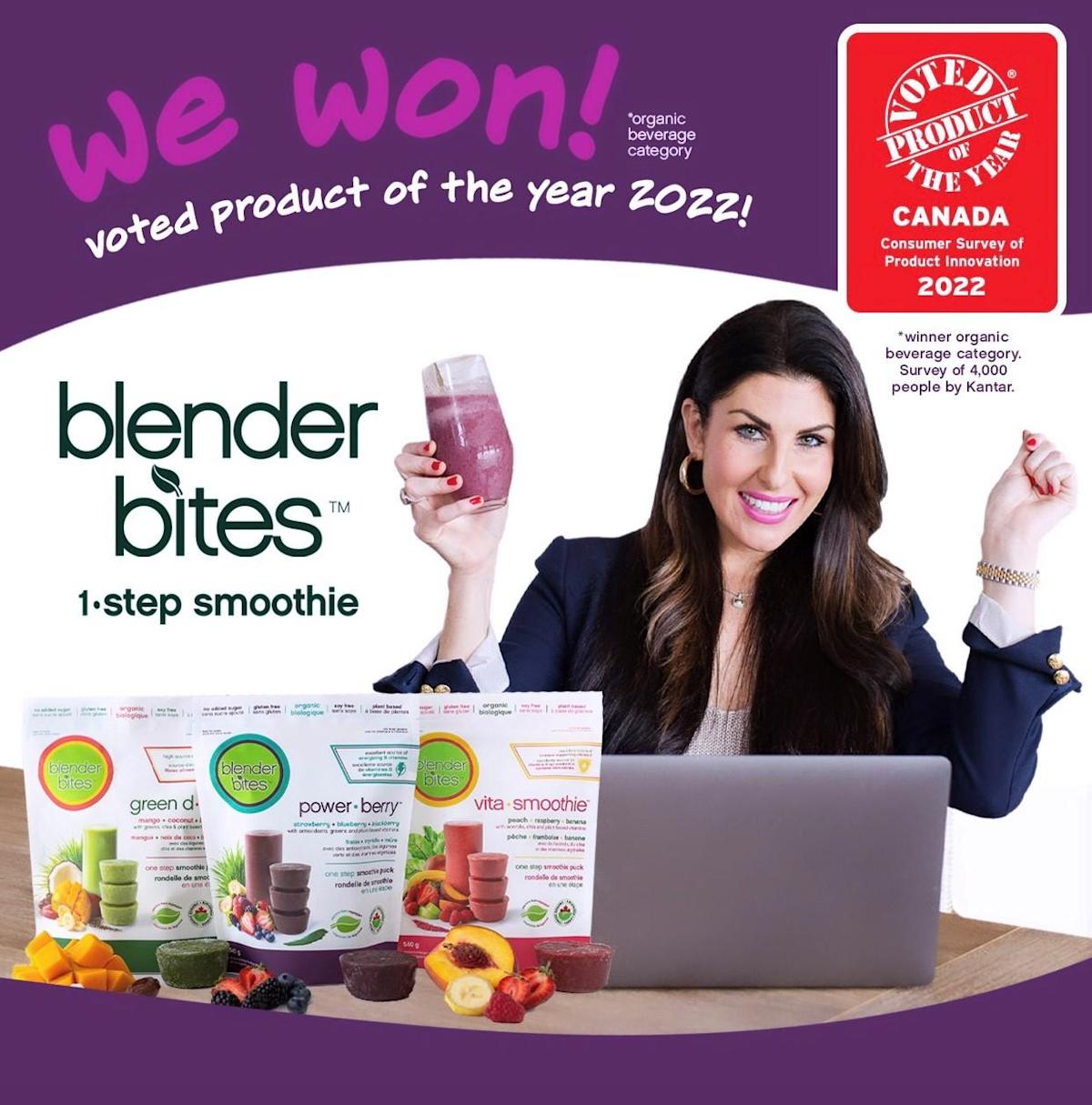 Blender Bites’ Smoothie Innovation Wins Prestigious Canadian Award, Voted Product of the Year in the Organic Beverage Category